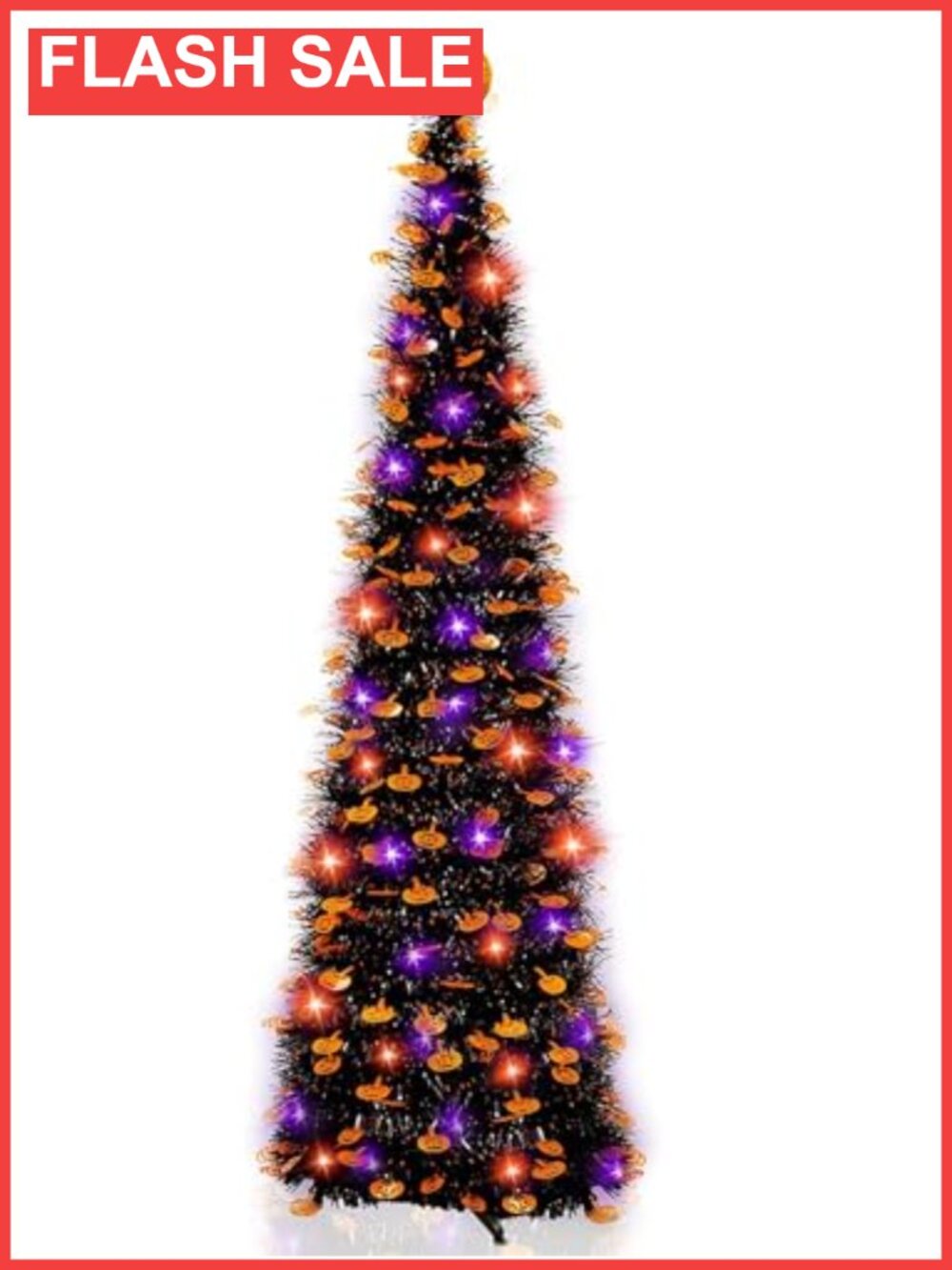 Tinsel Halloween Tree 5Ft with 50 LED Lights Timer 8 Modes Easy Set Up